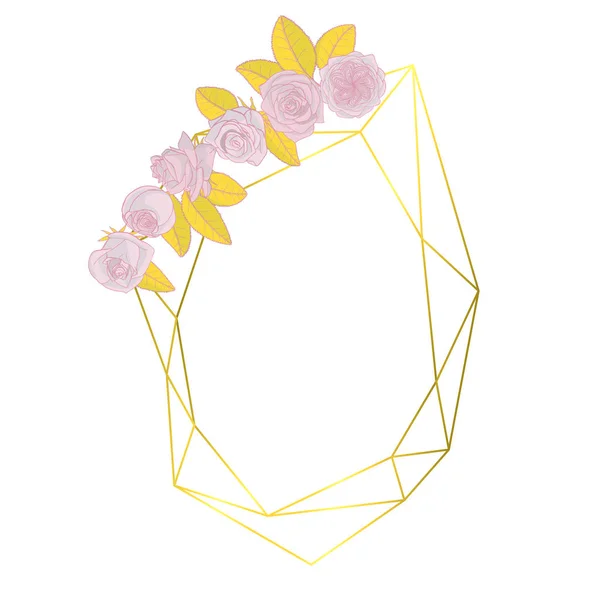 Hand getekende doodle stijl steeg bloemen krans met veelhoekige Garland, vintage geometrische frame. — Stockvector