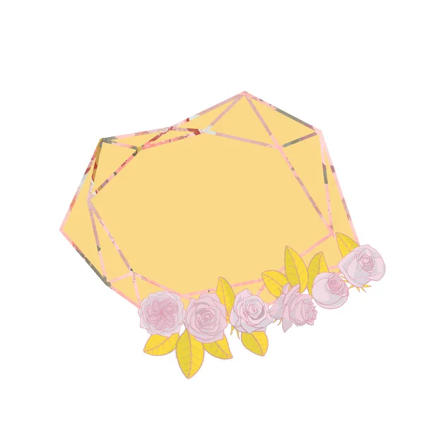 Розовый венок в стиле каракулей с полигональными гирляндами, винтажная геометрическая рамка . — стоковый вектор