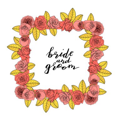 El çizilmiş doodle tarzı gül çiçeklerkare çelenk. çiçek tasarım elemanı.