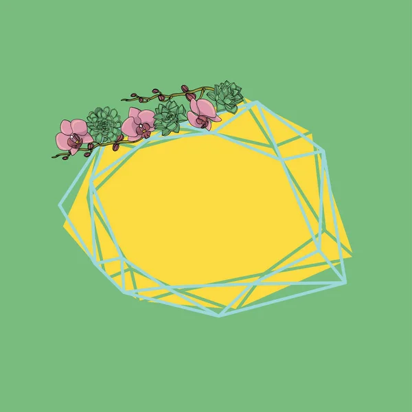 Forme de doodle dessinée à la main couronne de fleurs succulentes et orchidées avec — Image vectorielle