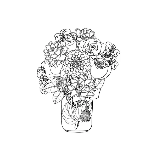 Bouquets de estilo doodle desenhado à mão de diferentes flores isoladas — Vetor de Stock