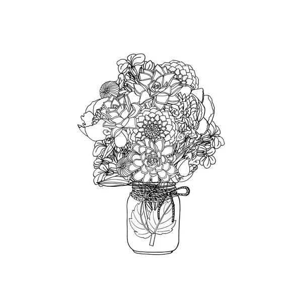 Bouquets de estilo doodle desenhado à mão de diferentes flores isoladas —  Vetores de Stock