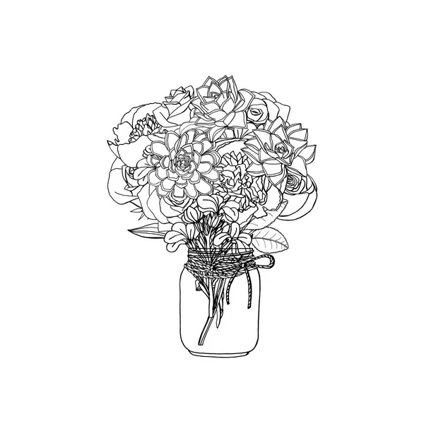 Bouquets de estilo doodle desenhado à mão de diferentes flores isoladas — Vetor de Stock
