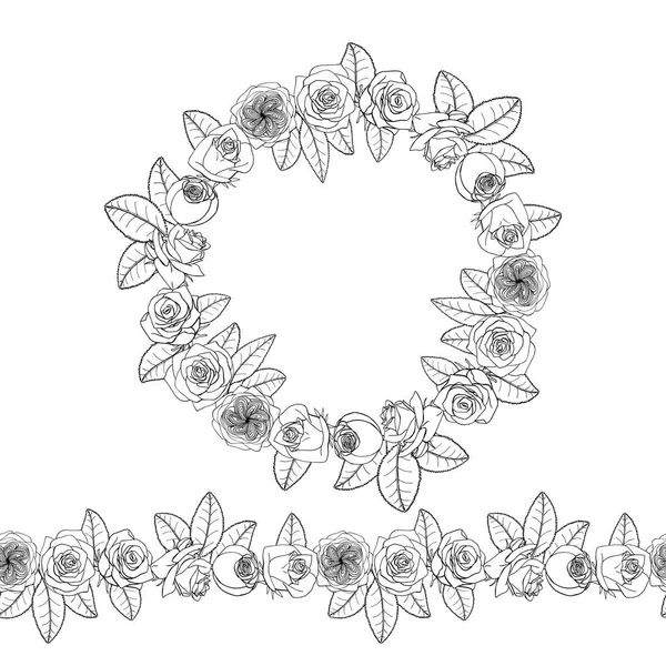 Handritad Doodle stil Rosen blommor krans. blommig design ele — Stock vektor