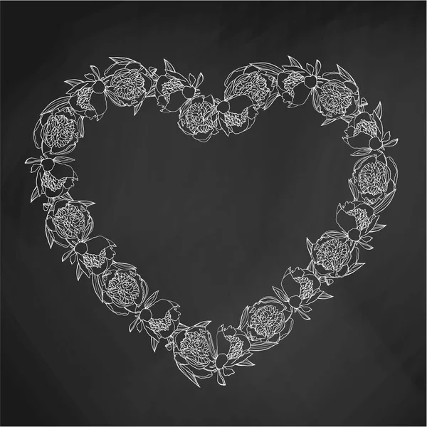 Corona di fiori di peonia in stile doodle disegnata a mano. Elema di design floreale — Vettoriale Stock