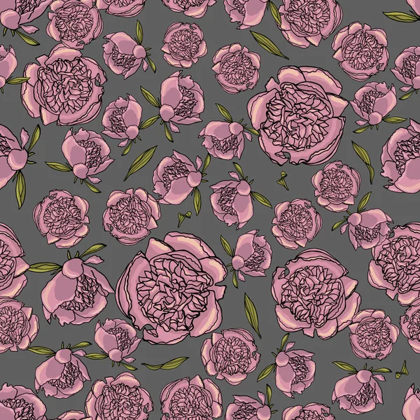 Nahtloses Muster mit Pfingstrosenblumen, Natur floralen Hintergrund — Stockvektor