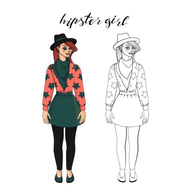 Güzel genç hippi kız şık vintage kıyafet ayakta.