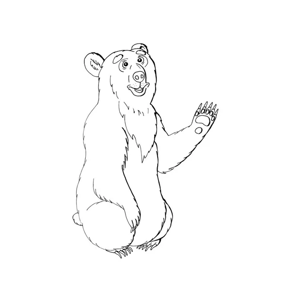 Lindo animal divertido oso marrón levantando la pata. aislado en la espalda blanca — Vector de stock