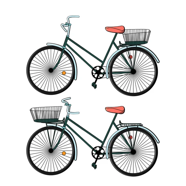 Vintage hipster fiets met mand. geïsoleerd op een witte pagina — Stockvector