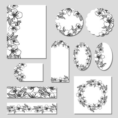 Beyaz arka planda çiçek motifleri ile kurumsal stil şablonları, kiraz çiçek dekorasyon.