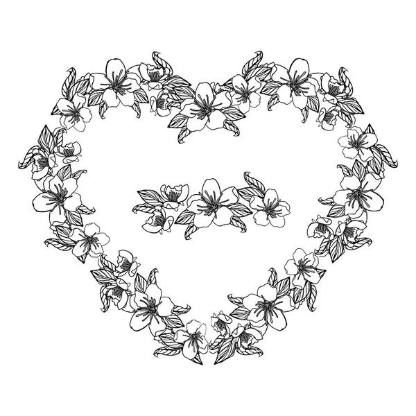 Virág rajzolatú elem koszorú a cseresznyevirág, izolált fehér háttér — Stock Vector