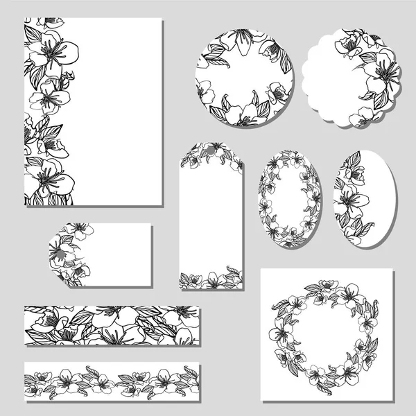 Beyaz arka planda çiçek motifleri ile kurumsal stil şablonları, kiraz çiçek dekorasyon.