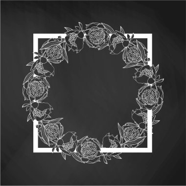 El çizilmiş doodle tarzı şakayık çiçek çelenk çizilmiş. çiçek tasarım eleme