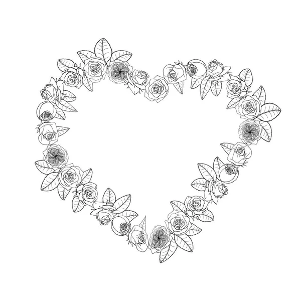 Handritad Doodle stil Rosen blommor krans. blommig design ele — Stock vektor