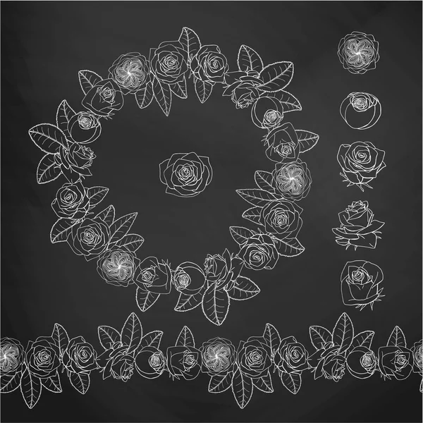 Couronne de fleurs roses dessinée à la main. motif floral eleme — Image vectorielle