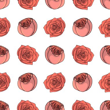 El çizilmiş doodle tarzı gül çiçekleri dikişsiz desen