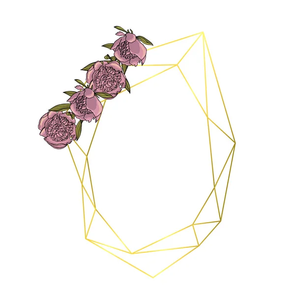 Hand getekende doodle stijl Violet Peony bloem krans met veel-Ona — Stockvector
