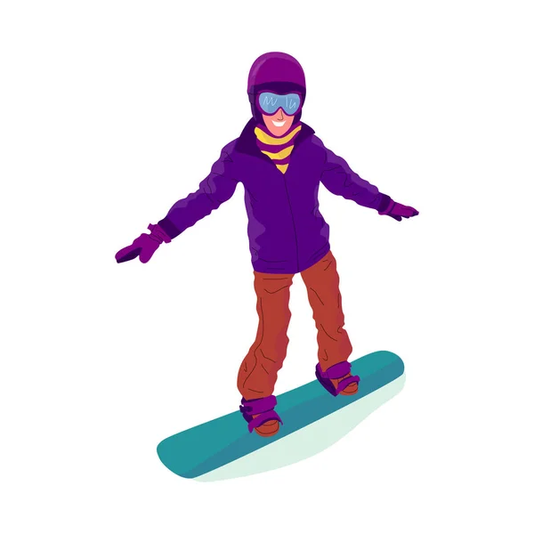 Молодой человек катается на сноуборде. Векторная иллюстрация в плоском стиле . — стоковый вектор