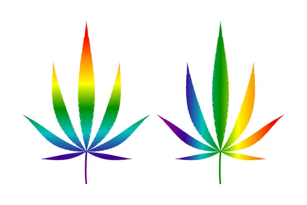 LGBT bayrağı gökkuşağı renkli kenevir yaprağı. Beyaz arka planda yalıtılmış