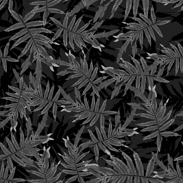 Monochrome motif sans couture tendance avec des feuilles tropicales — Image vectorielle