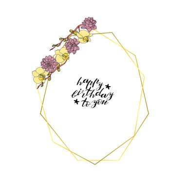 Elle çizilmiş doodle tarzı sulu ve orkide çiçek çelenk ile çizilmiş