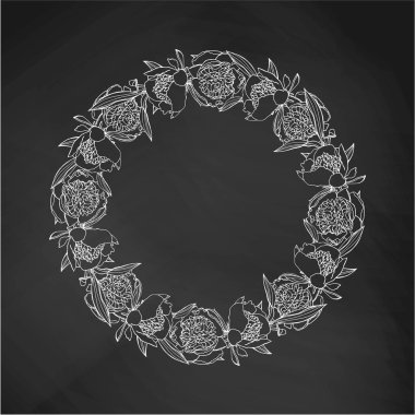 El çizilmiş doodle tarzı şakayık çiçek çelenk çizilmiş. çiçek tasarım eleme