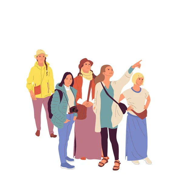 Rehber kadın turist grubu etrafında gösteriyor. Yalıtılmış