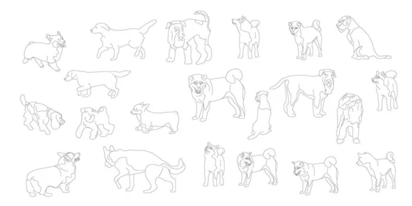 Conjunto de perros diferentes. Gran colección de razas de perros. Aislado sobre fondo blanco. Estilo plano de dibujos animados vector de stock — Archivo Imágenes Vectoriales