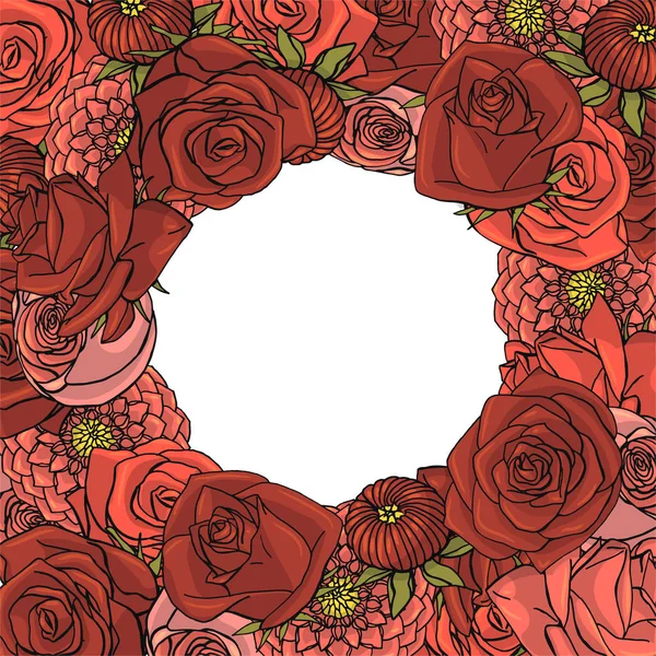 Fond naturel avec des fleurs de rose. Modèle de carte de vœux carré — Image vectorielle