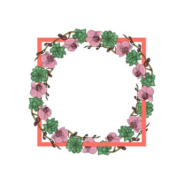 El çizilmiş doodle tarzı sulu ve orkide çiçekler