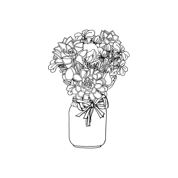 Bouquet de fleurs dessiné à la main de style doodle, succulent , — Image vectorielle