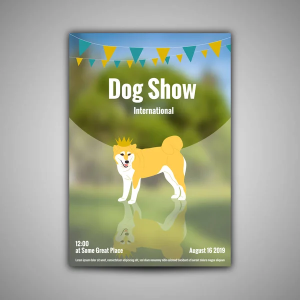Plantilla de póster para exposición canina con shiba inu en corona dorada — Archivo Imágenes Vectoriales