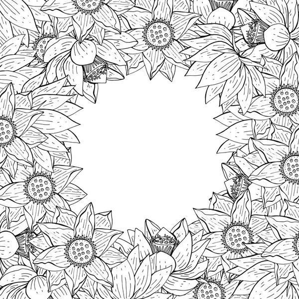 Nilüfer çiçekleri ile doğa arka plan. Kare tebrik kartı şablonu