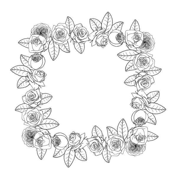 Estilo garabato dibujado a mano rosa flores corona. diseño floral eleme — Vector de stock