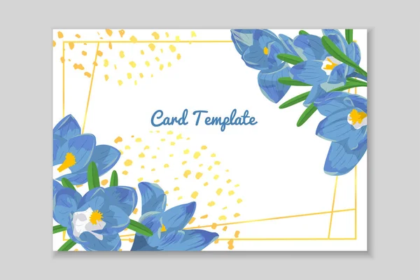 Quadro de cartão retangular com arranjo de flor de croco desenhado à mão. Modelo de cartão de saudação. Vetor — Vetor de Stock