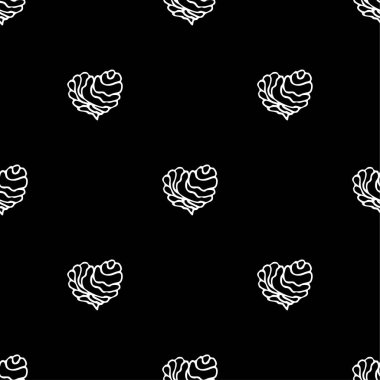 Abstract seamless pattern with hand drawn hearts doodles on black background. Stock vector