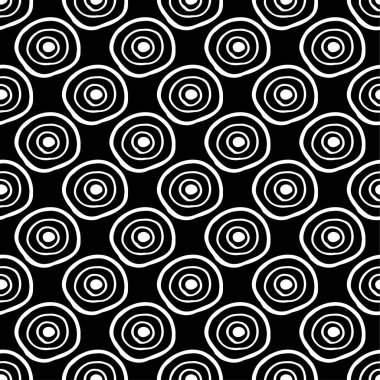 Abstract seamless pattern with hand drawn circle doodles on black background. Stock vector illustration.