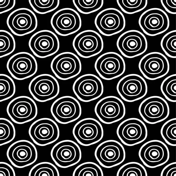 Abstraktes Nahtloses Muster Mit Handgezeichneten Kreis Doodles Auf Schwarzem Hintergrund — Stockvektor