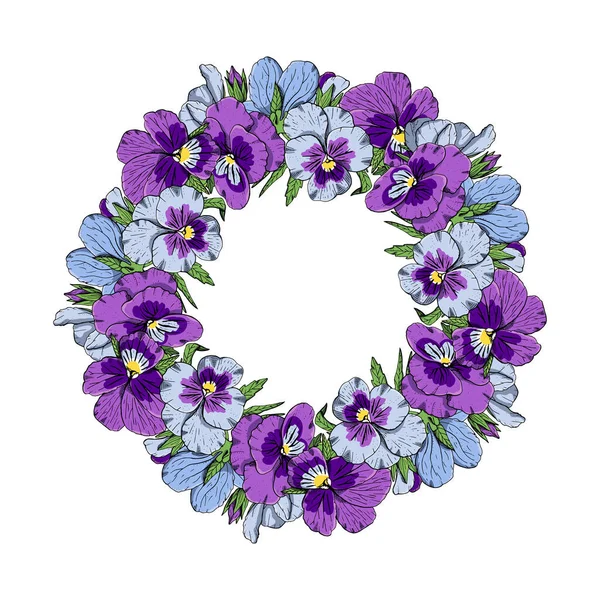 Met de hand getekend kleurrijke mietje bloemen ronde krans. Bloemen ontwerp element. Geïsoleerd op witte achtergrond. Vector — Stockvector