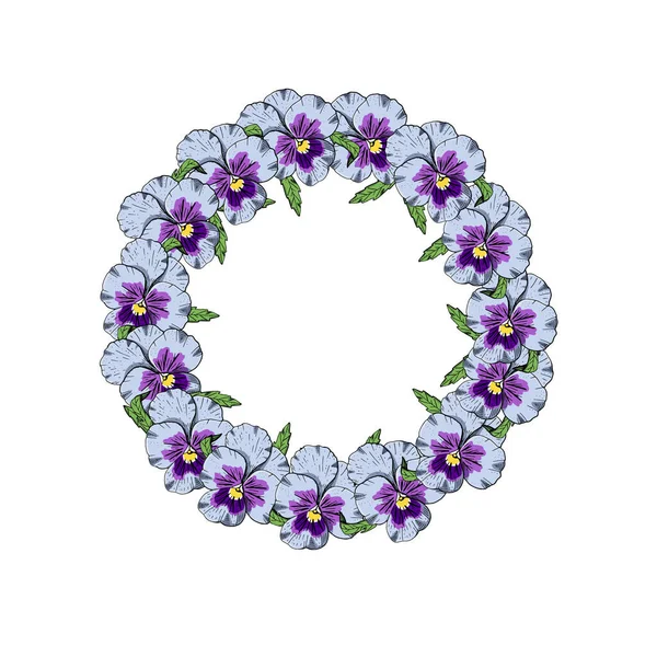 Met Hand Getekend Kleurrijke Mietje Bloemen Ronde Krans Bloemen Ontwerp — Stockvector