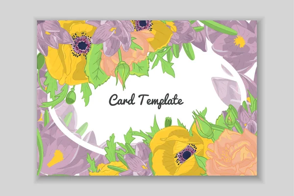 Cartão Retangular Com Moldura Mão Desenhada Rosa Croco Arranjo Flores — Vetor de Stock