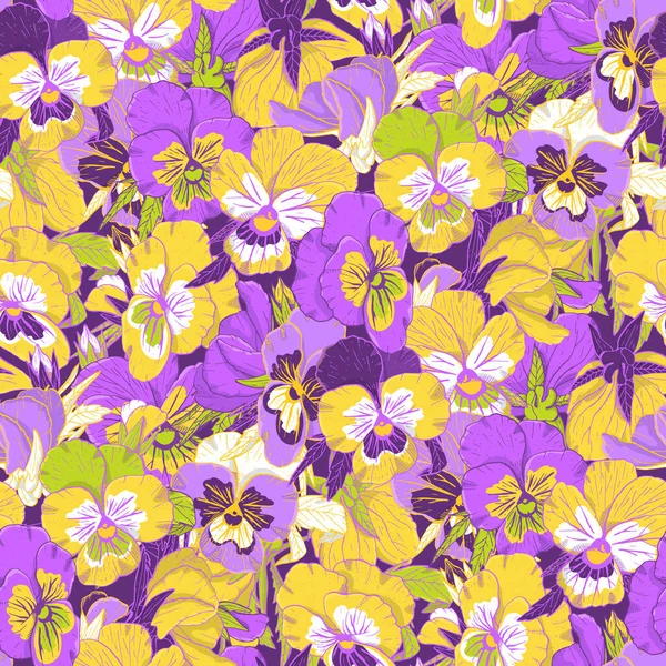 Motif Floral Sans Couture Coloré Avec Des Fleurs Pansées Dessinées — Image vectorielle