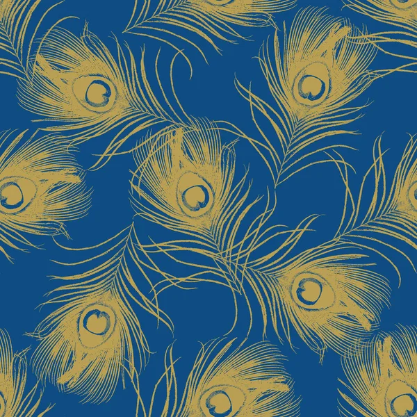 Абстрактный бесшовный рисунок с павлиньими перьями на синем фоне. Вектор запаса — стоковый вектор