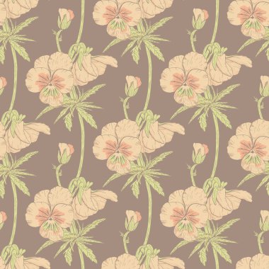 Koyu arkaplanda elle çizilmiş nonoş çiçekleri olan klasik pembe, dikişsiz desen. Stok vektörü