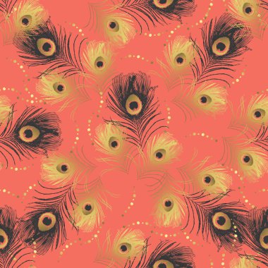 Pembe arka planda tavus kuşu tüyleri olan soyut, pürüzsüz bir desen. Stok vektör illüstrasyonu.