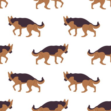 Beyaz arka planda düz stil Alman çoban köpekleri olan kusursuz desen tekrarlanıyor. Stok vektörü