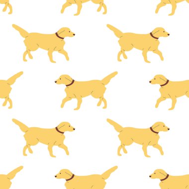 Beyaz arka planda düz stil şirin labrador köpekleri olan kusursuz deseni tekrarla. Stok vektörü