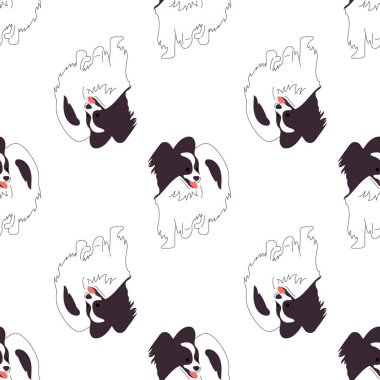 Beyaz arka planda düz stil şirin papillon köpekleri olan kusursuz deseni tekrarla. Stok vektörü