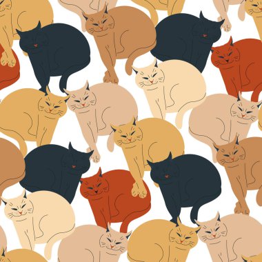 Toprak renginde, gülümseyen kedilerle kusursuz desen.