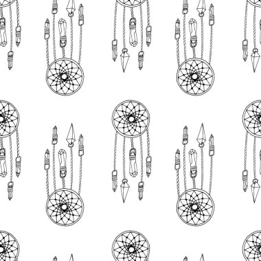 Beyaz arka planda el çizimi düş kapanları olan tek renkli, pürüzsüz desen. Vektör